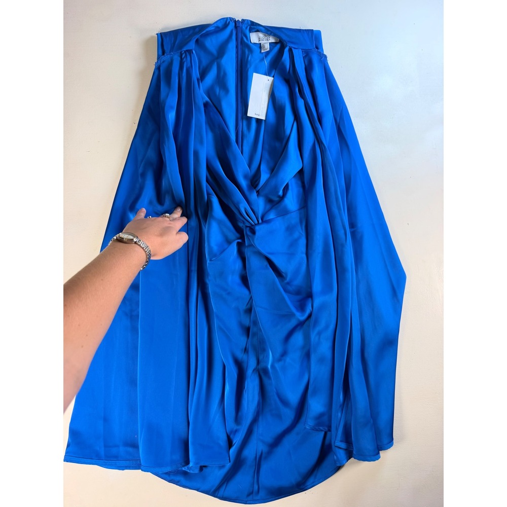 Belle Badgley Mischka Dress Women Size 2 Blue Y2k Style Draped Twist Satin
